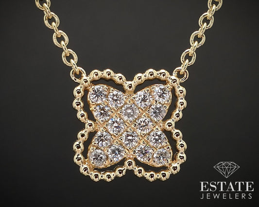 14k Yellow Gold Natural .24ctw Diamond Flower Ladies Necklace 3.1g 17"L i16838