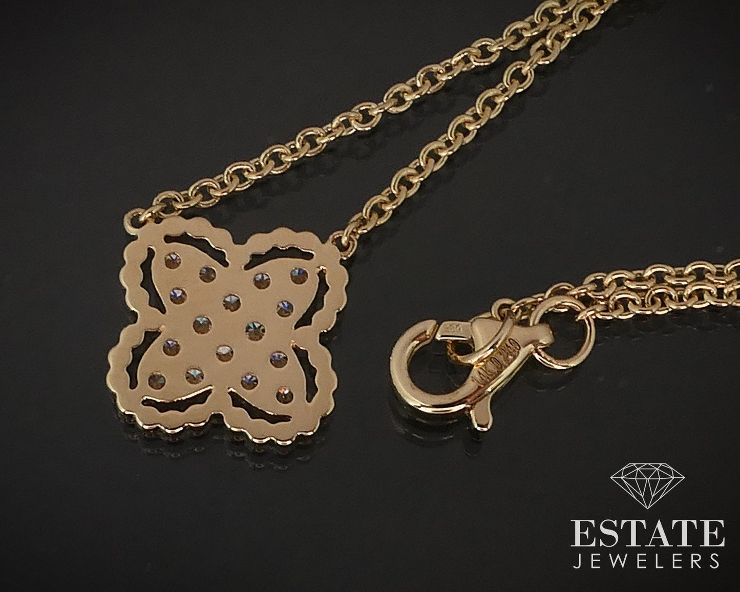14k Yellow Gold Natural .24ctw Diamond Flower Ladies Necklace 3.1g 17"L i16838