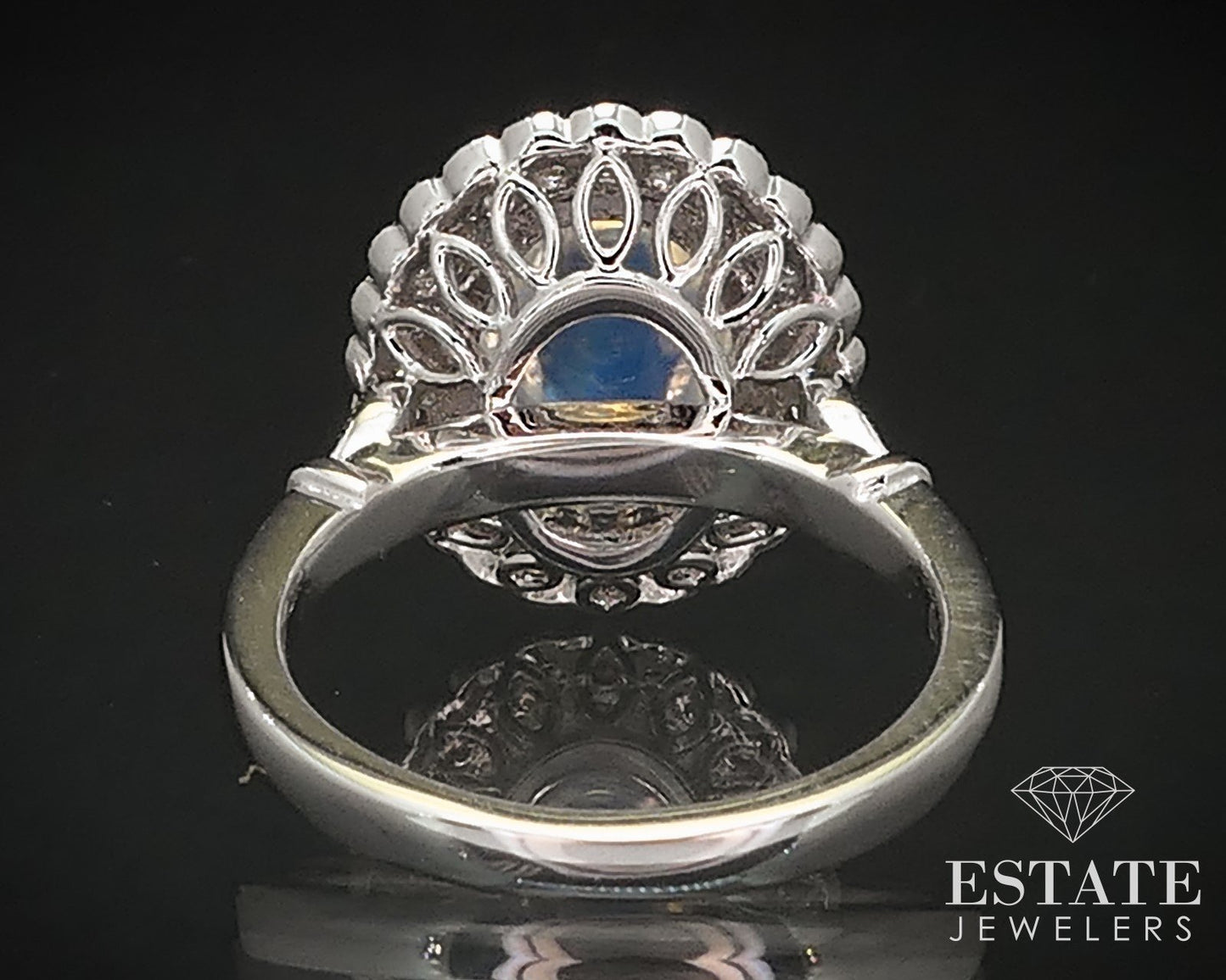 14k White Gold Natural Blue Sheen Moonstone & Diamond Cocktail Ring 6.2g p71001