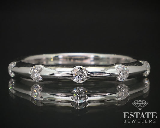 14k White Gold Round Natural .18ctw Diamond Ladies Wedding Band 1.8g i16824