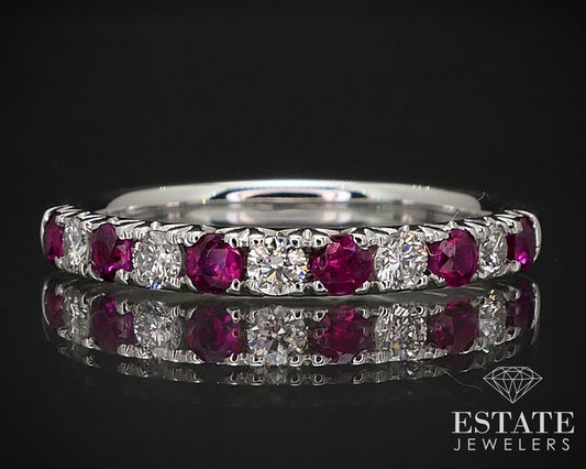 14k White Gold Natural Ruby & Diamond Ladies Band Ring 2.4g i16828