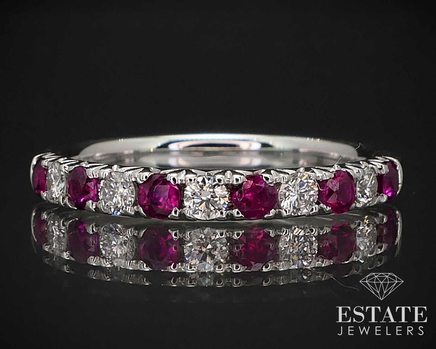 14k White Gold Natural Ruby & Diamond Ladies Band Ring 2.4g i16828