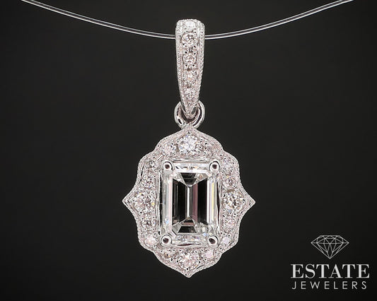 14k White Gold IGI Emerald Natural .64ctw Diamond Filigree Pendant 1.3g i16850
