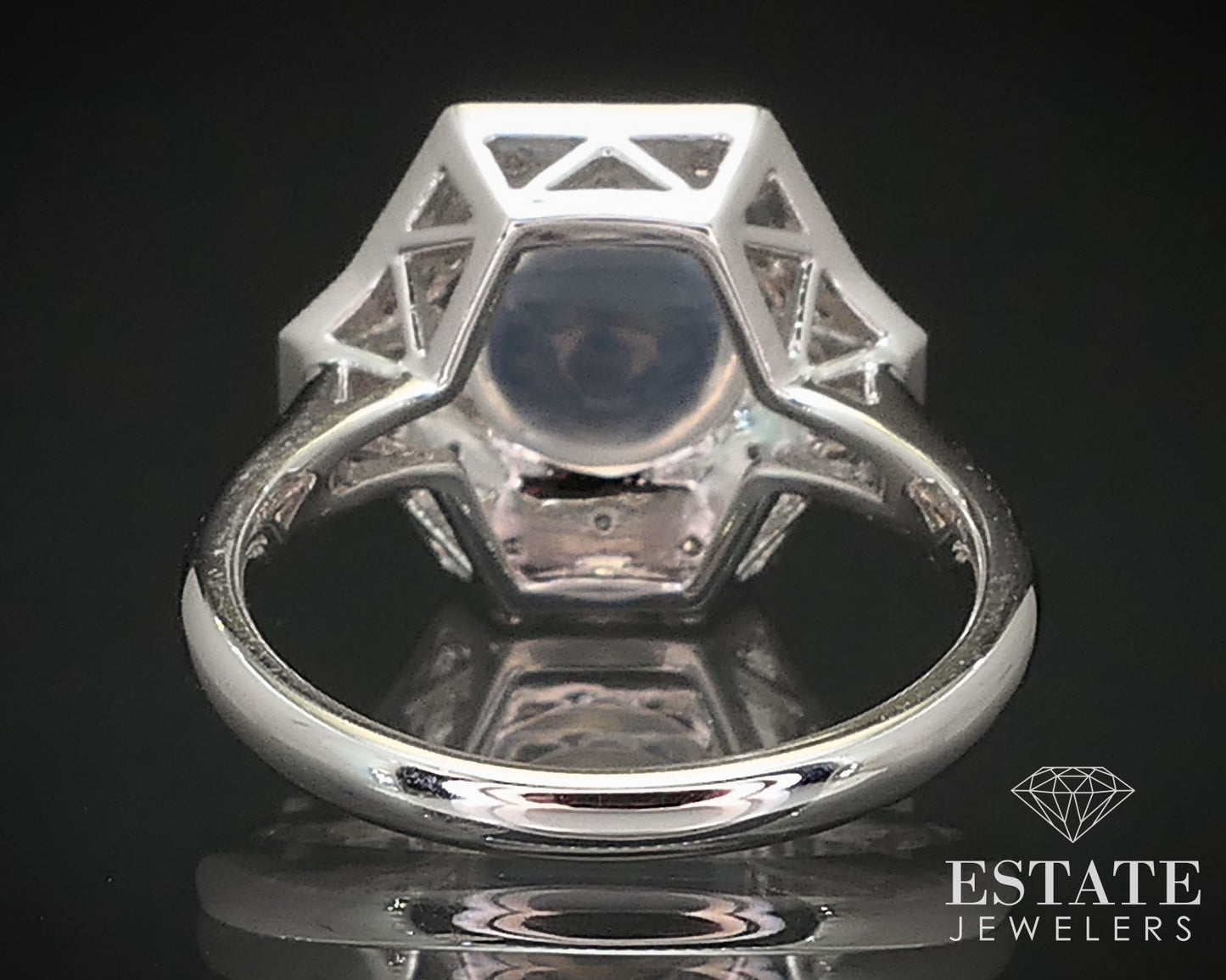 14k White Gold Natural Blue Sheen Moonstone & Diamond Cocktail Ring 4.8g p70996