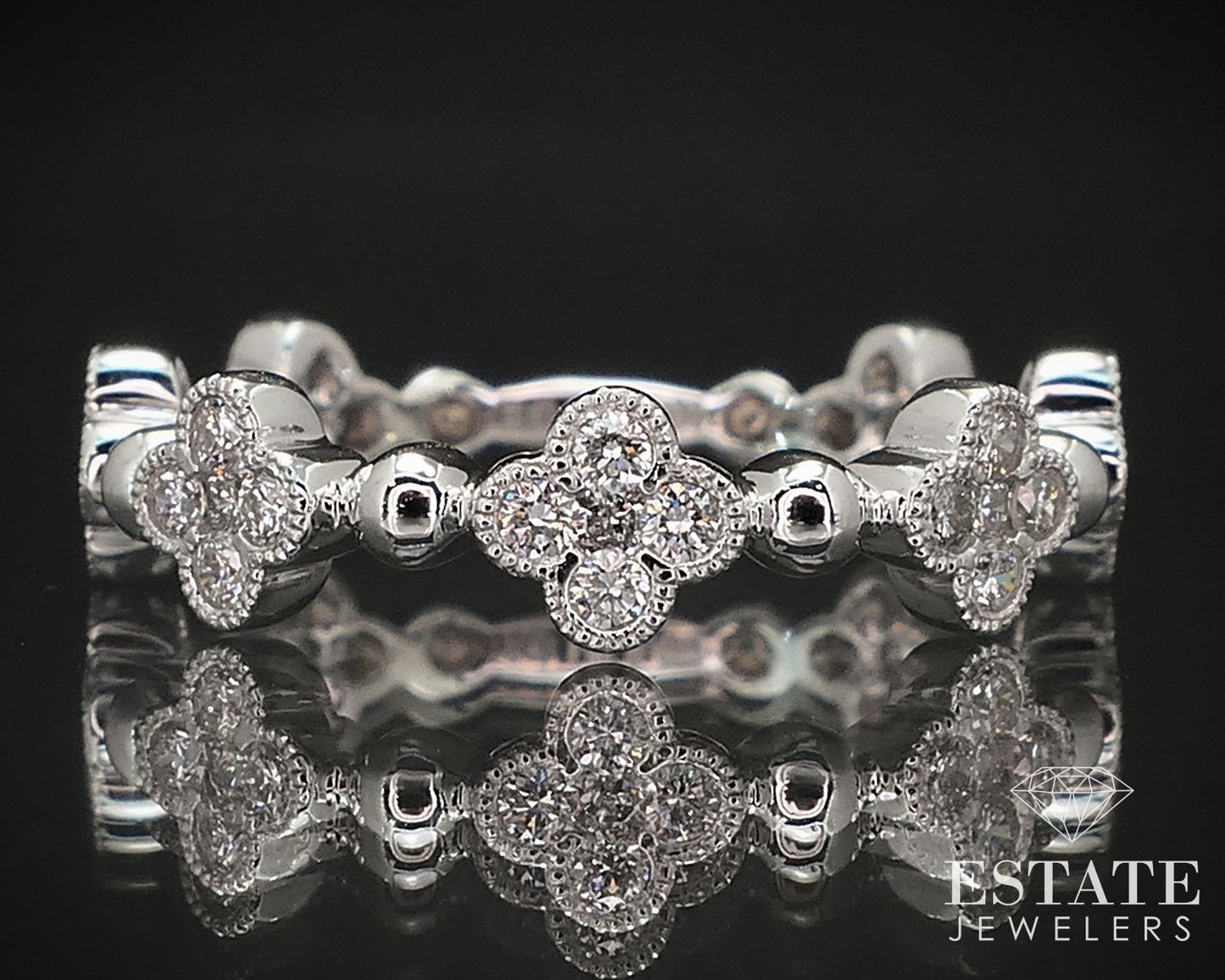 14k White Gold Flower Natural .49ctw Diamond Ladies Wedding Band 2.4g i16840