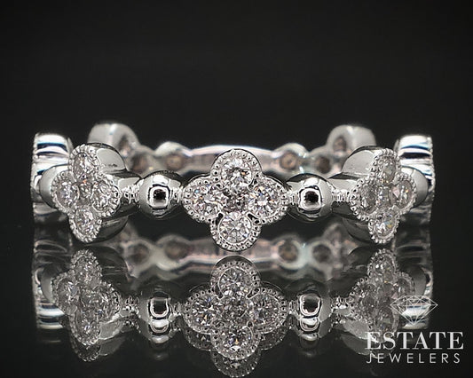 14k White Gold Flower Natural .49ctw Diamond Ladies Wedding Band 2.4g i16840