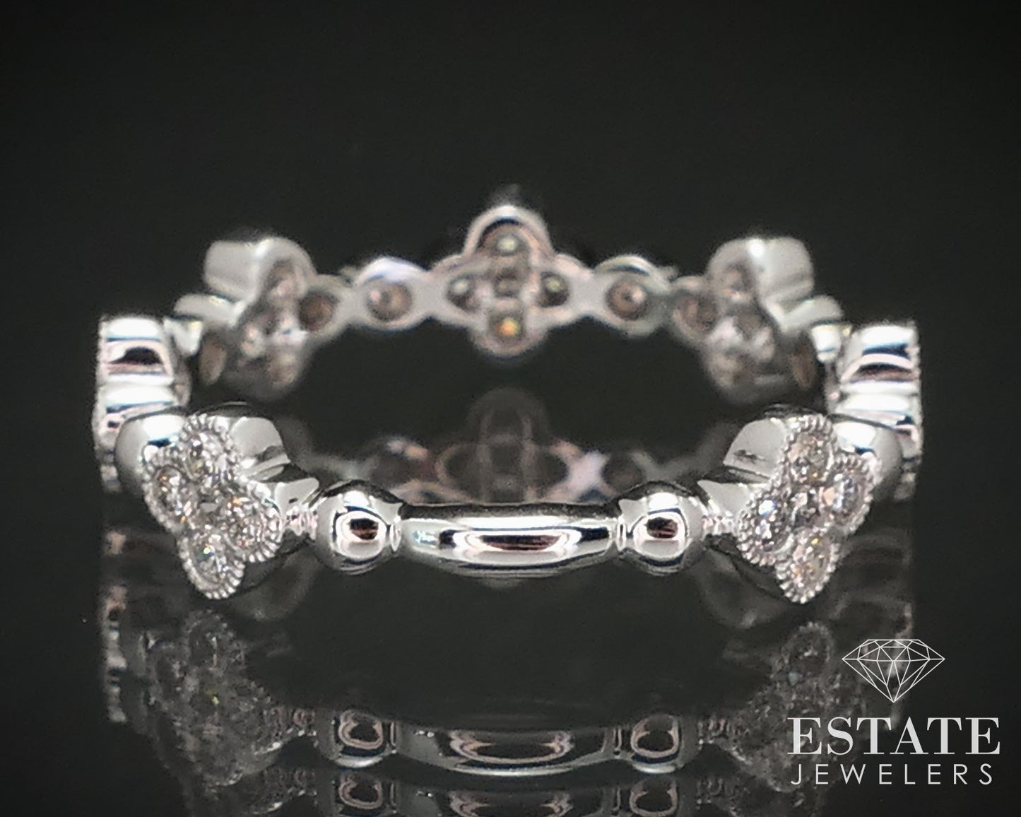 14k White Gold Flower Natural .49ctw Diamond Ladies Wedding Band 2.4g i16840