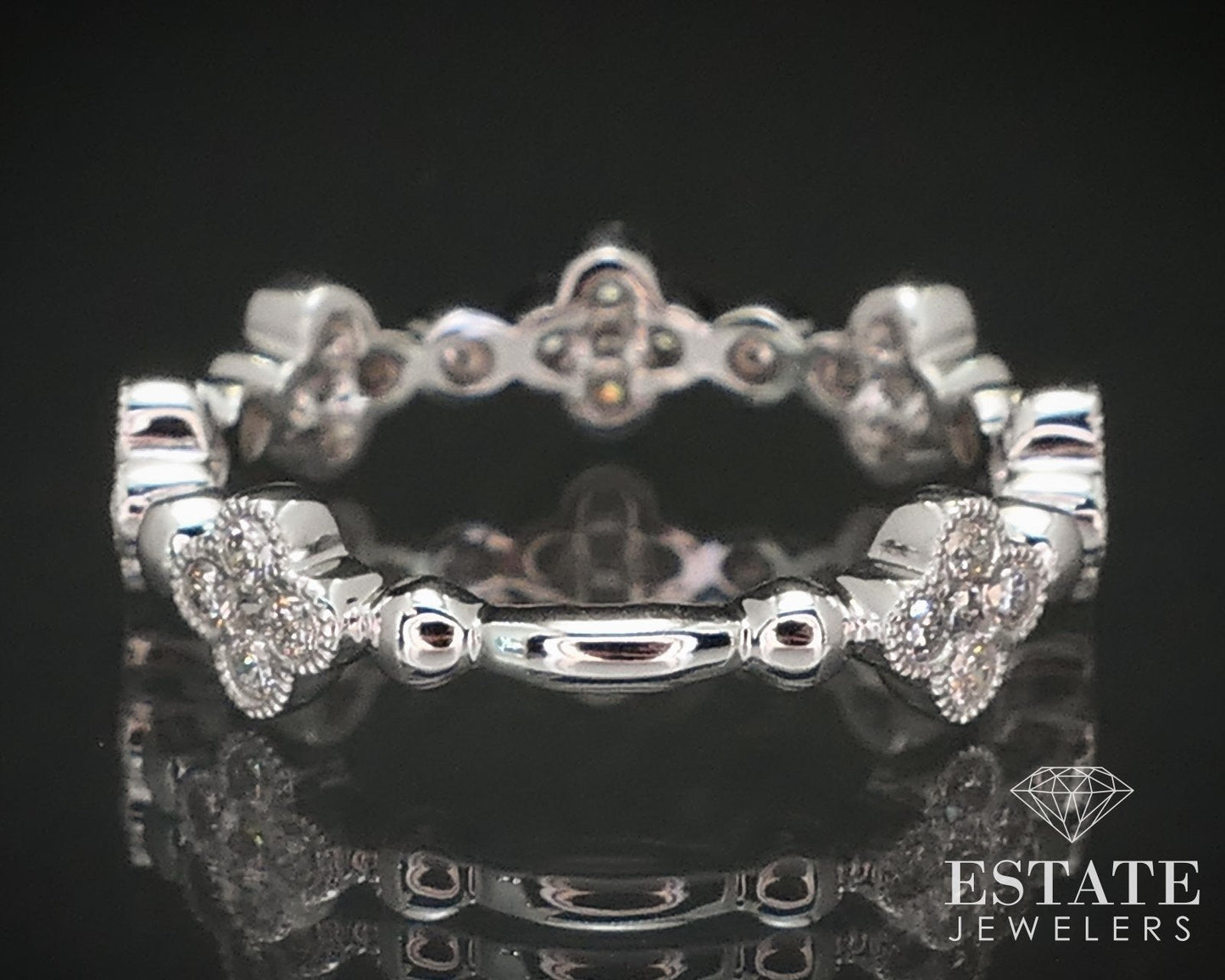 14k White Gold Flower Natural .49ctw Diamond Ladies Wedding Band 2.4g i16840