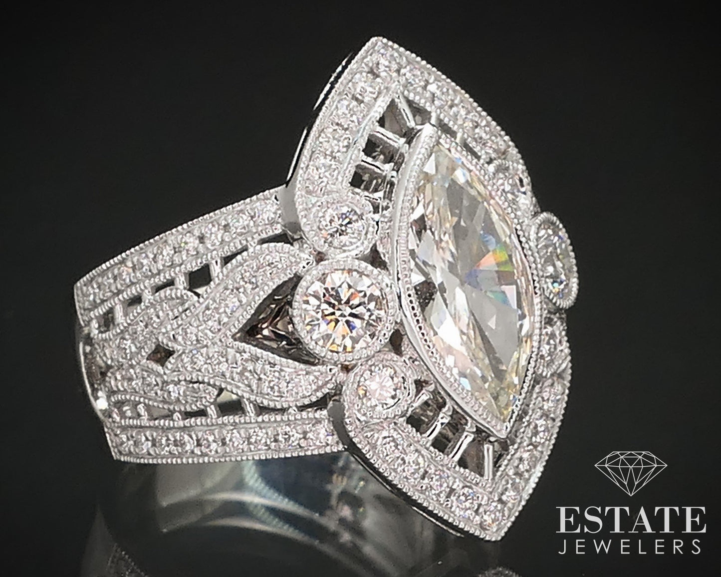 14k White Gold GIA Marquise Natural 2.16ctw Diamond Cocktail Ring 8.1g p71025