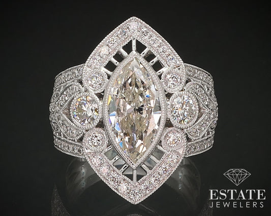 14k White Gold GIA Marquise Natural 2.16ctw Diamond Cocktail Ring 8.1g i16851