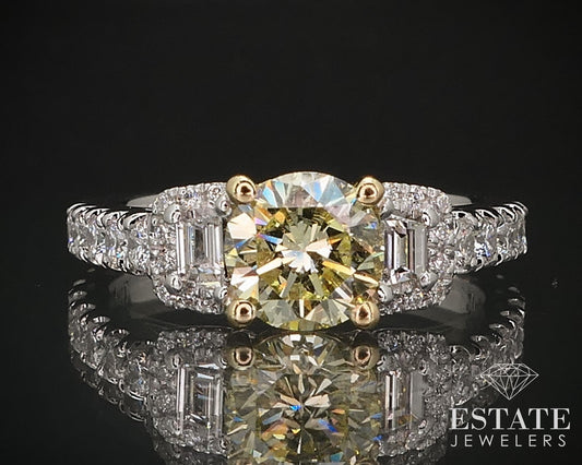 14k White Gold GIA Natural 1.65ctw Yellow Diamond Engagement Ring 3.9g i16854