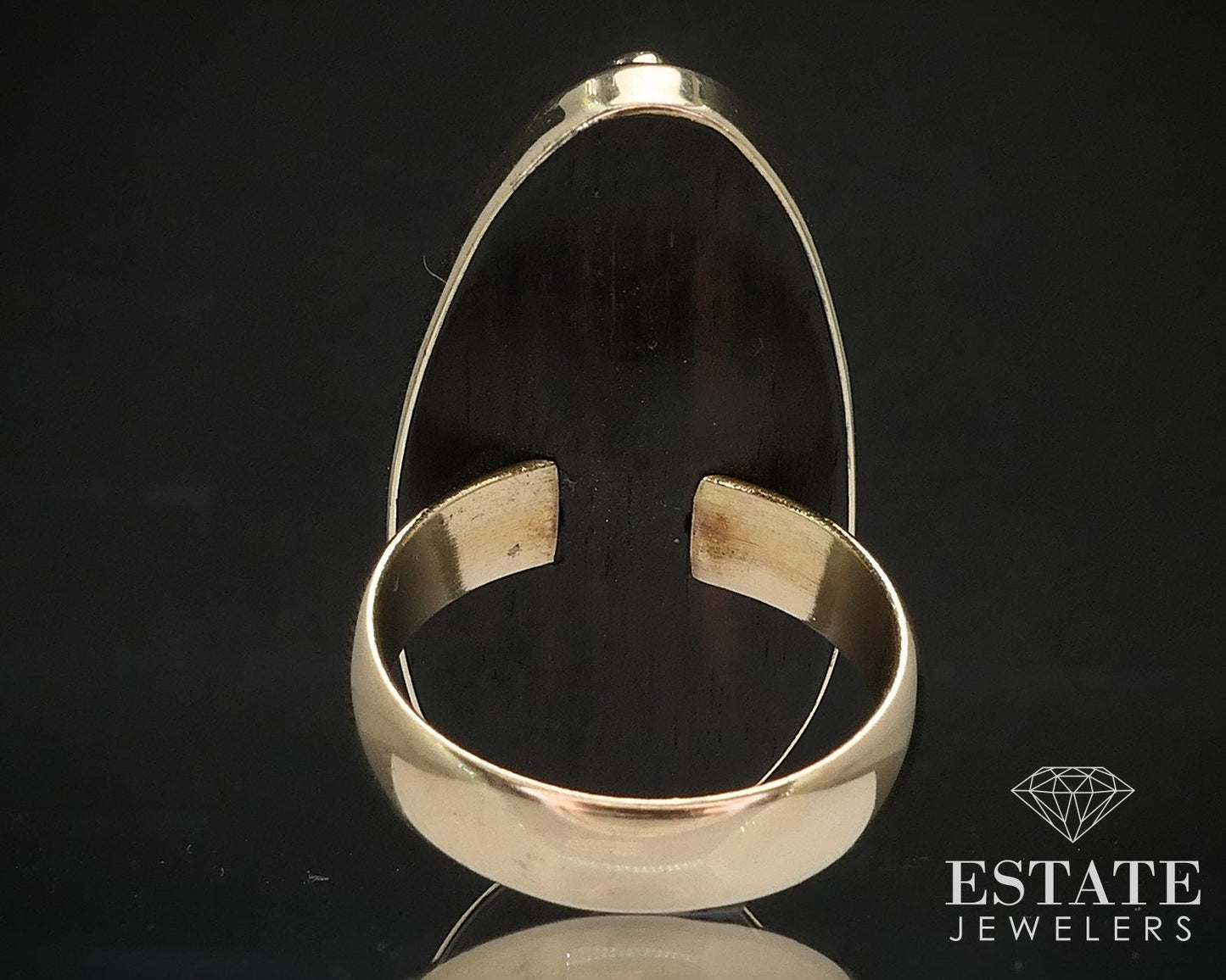 14k Yellow Gold Spiderweb Turquoise & Wood Signed Bear Navajo Ring 12g i16933