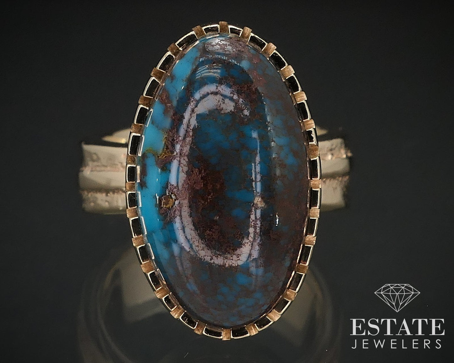 14k Yellow Gold Larry Golsh Pala Mission Lone Mountain Turquoise Ring 13g i16934