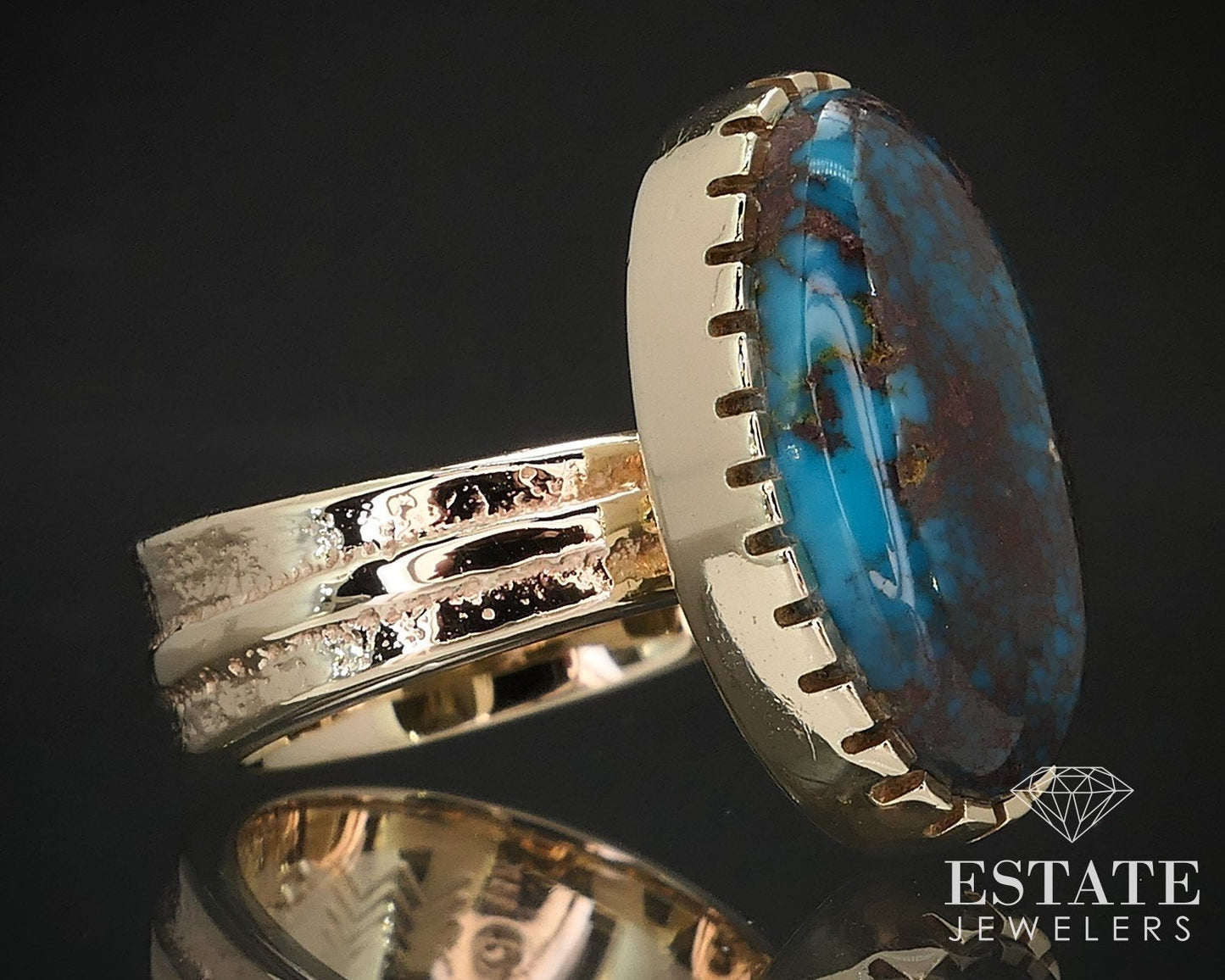 14k Yellow Gold Larry Golsh Pala Mission Lone Mountain Turquoise Ring 13g i16934