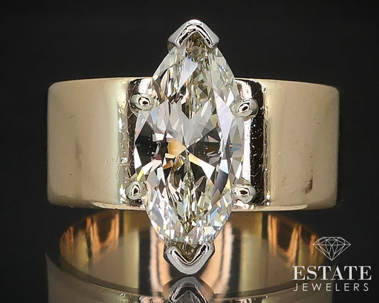 14k Yellow Gold Marquise Natural 1.45ct Diamond Solitaire Engagement Ring i16907