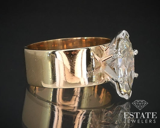 14k Yellow Gold Marquise Natural 1.45ct Diamond Solitaire Engagement Ring i16907