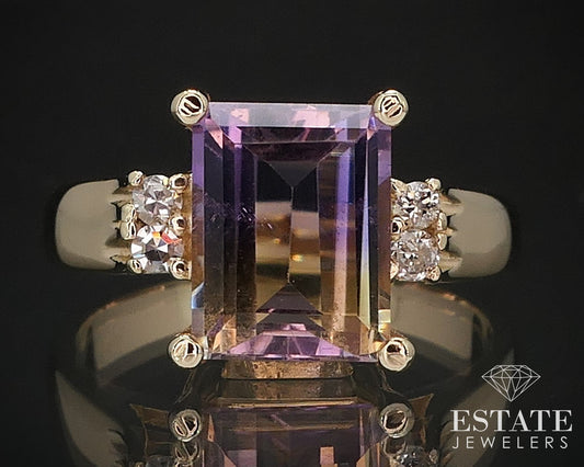 14k Yellow Gold Emerald Natural Ametrine & Diamond Ladies Ring 4.7g i16905