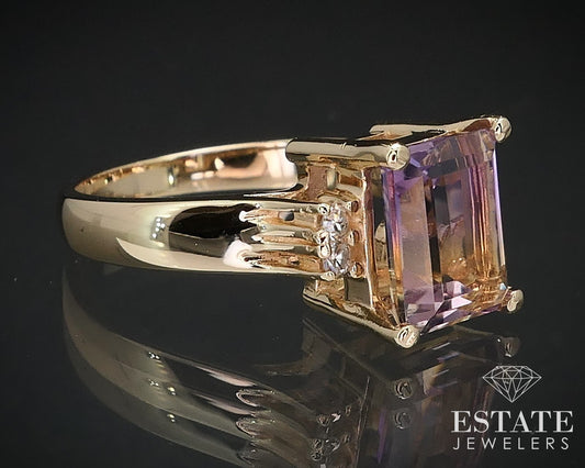 14k Yellow Gold Emerald Natural Ametrine & Diamond Ladies Ring 4.7g i16905
