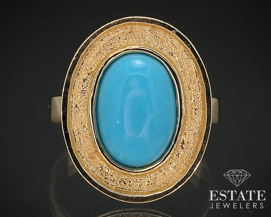 18k Yellow Gold Oval Natural Turquoise Ladies Ring 5.2g i16897