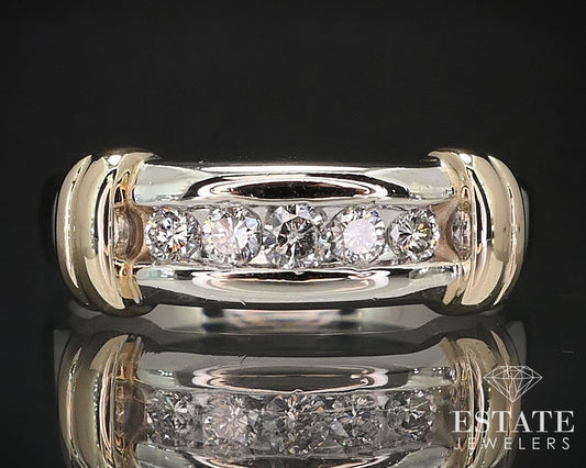 Vintage 14k Two Tone Gold Natural .25ctw Diamond Mens Band Ring 6.5g i16903