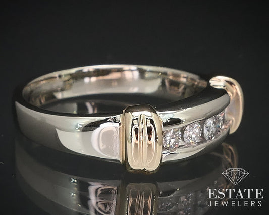 Vintage 14k Two Tone Gold Natural .25ctw Diamond Mens Band Ring 6.5g i16903