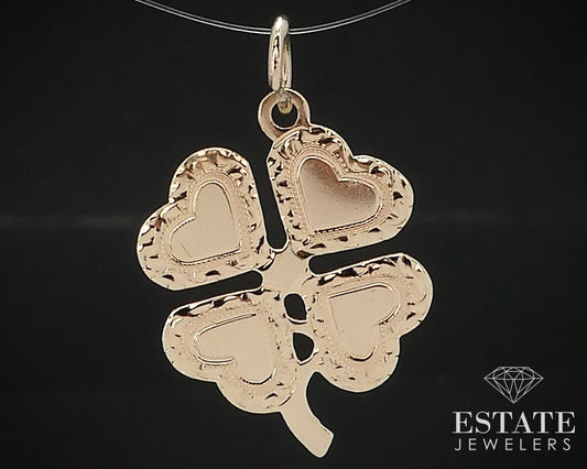 Vintage 14k Yellow Gold Heart 4 Leaf Clover Charm 2.1g i16909
