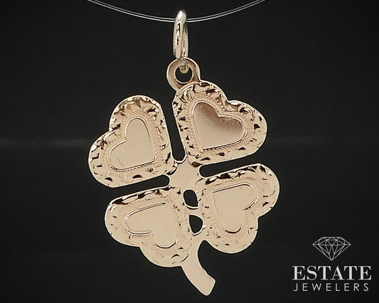 Vintage 14k Yellow Gold Heart 4 Leaf Clover Charm 2.1g i16909