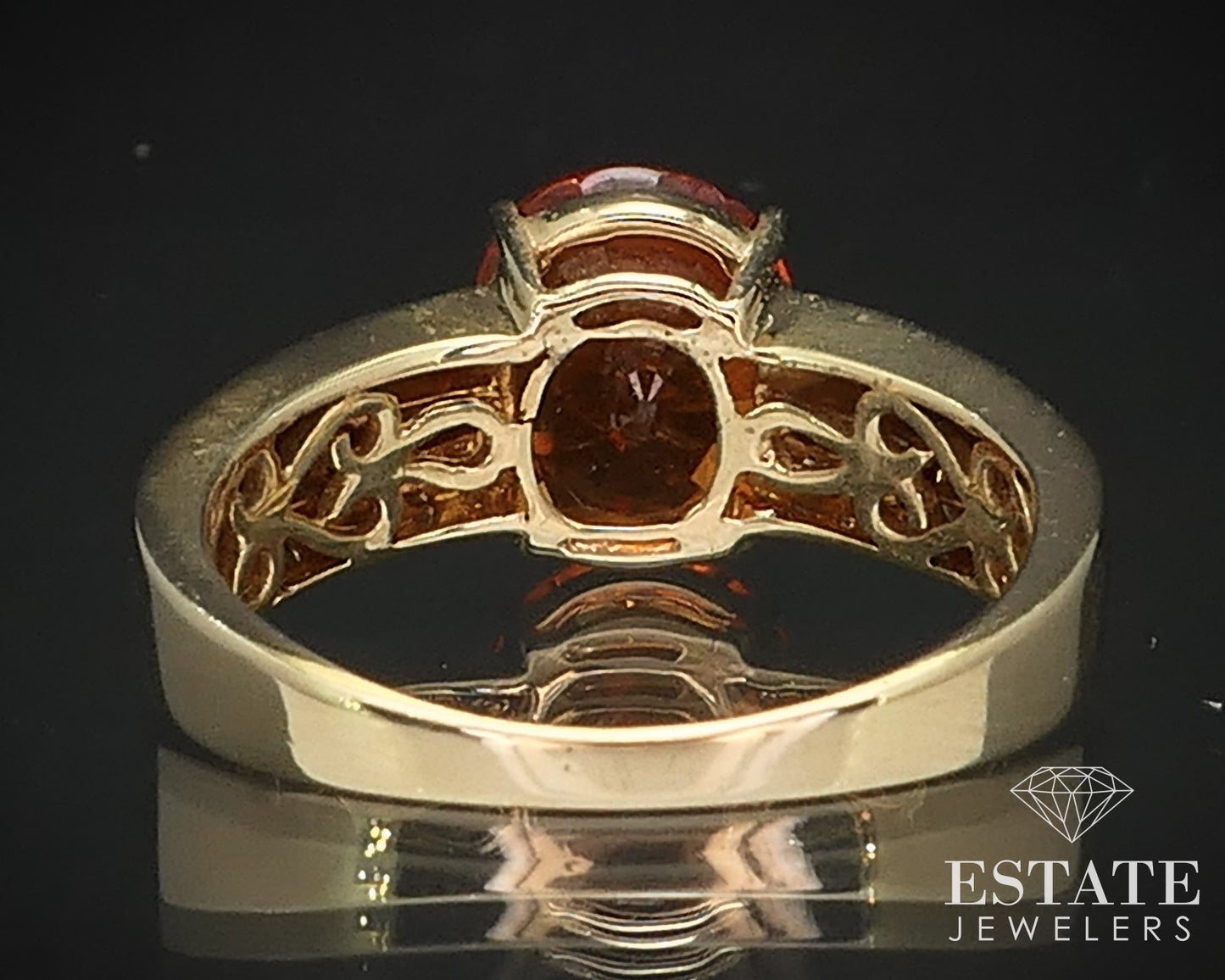 14k Yellow Gold Natural Spessartite Garnet & Diamond Ladies Ring 4.8g i16939b