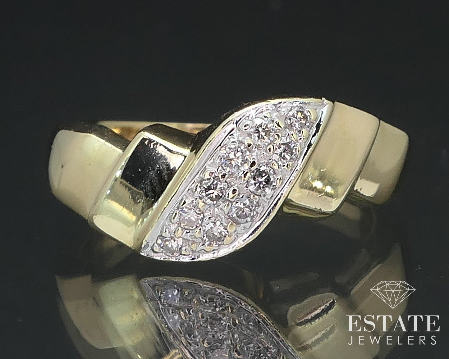 Vintage 10k Yellow Gold Natural .10ctw Diamond Bypass Band Ring 2.9g i16882b