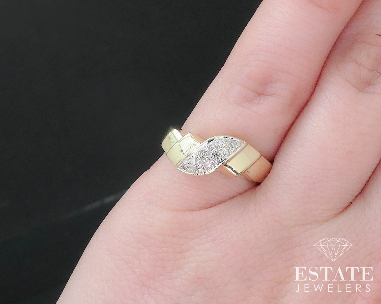 Vintage 10k Yellow Gold Natural .10ctw Diamond Bypass Band Ring 2.9g i16882b