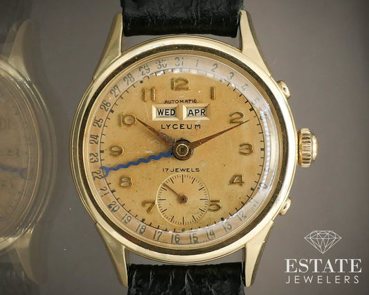 14k Yellow Gold Lyceum Heuer Triple Date Calendar Bumper 2698 Watch i13896