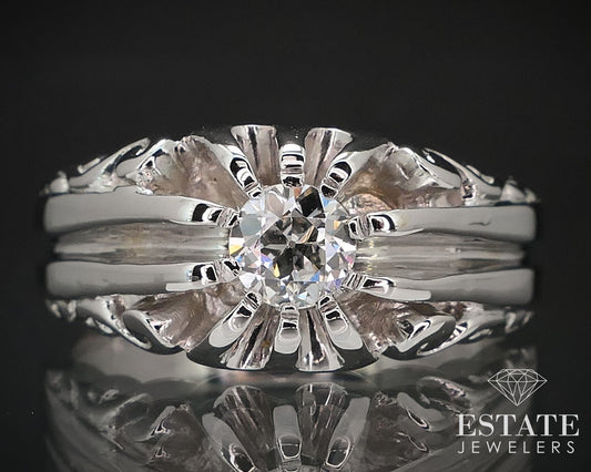Antique Edwardian 14k White Gold European .25ct Diamond Belcher Ring 7.8g i17019