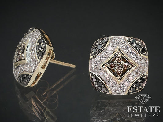 14k Yellow Gold Multi Colored .50ctw Diamond Stud Cluster Earrings 4.4g i17002