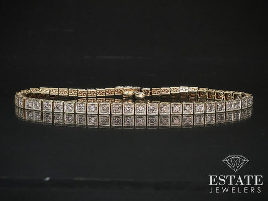 Vintage 14k Yellow Gold Natural 1.5ctw Diamond Tennis Bracelet 10g 7.5"L i17001