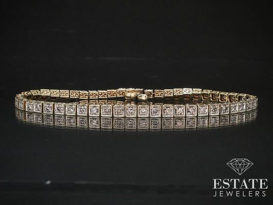 Vintage 14k Yellow Gold Natural 1.5ctw Diamond Tennis Bracelet 10g 7.5"L i17001
