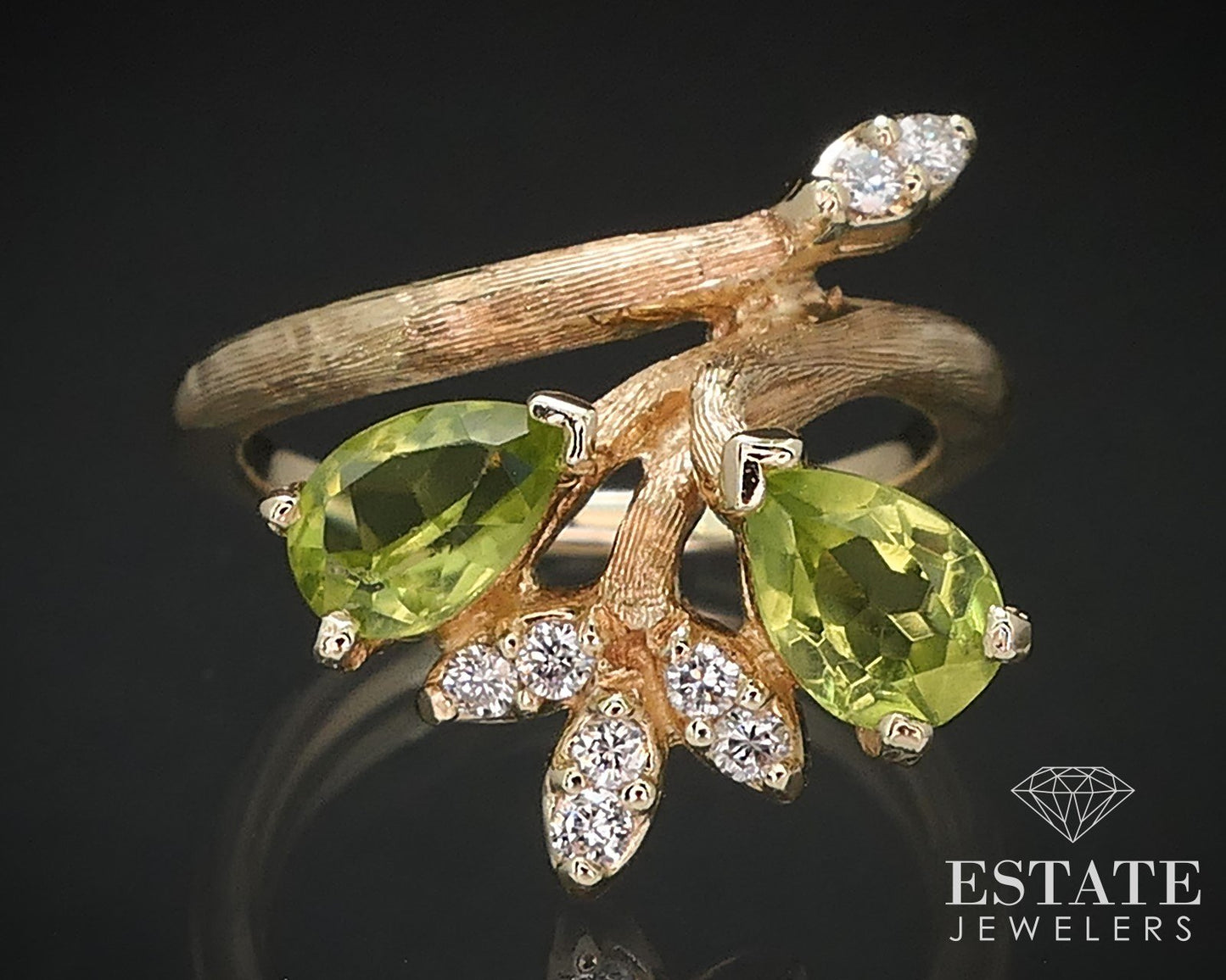 14k Yellow Gold Natural Peridot & Diamond Bypass Ladies Ring 3.3g i17005