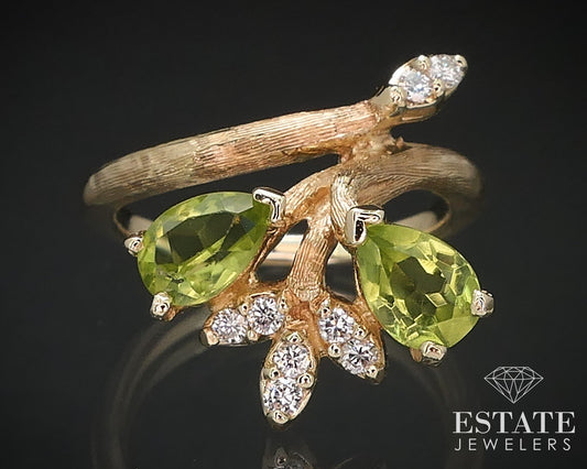 14k Yellow Gold Natural Peridot & Diamond Bypass Ladies Ring 3.3g i17005