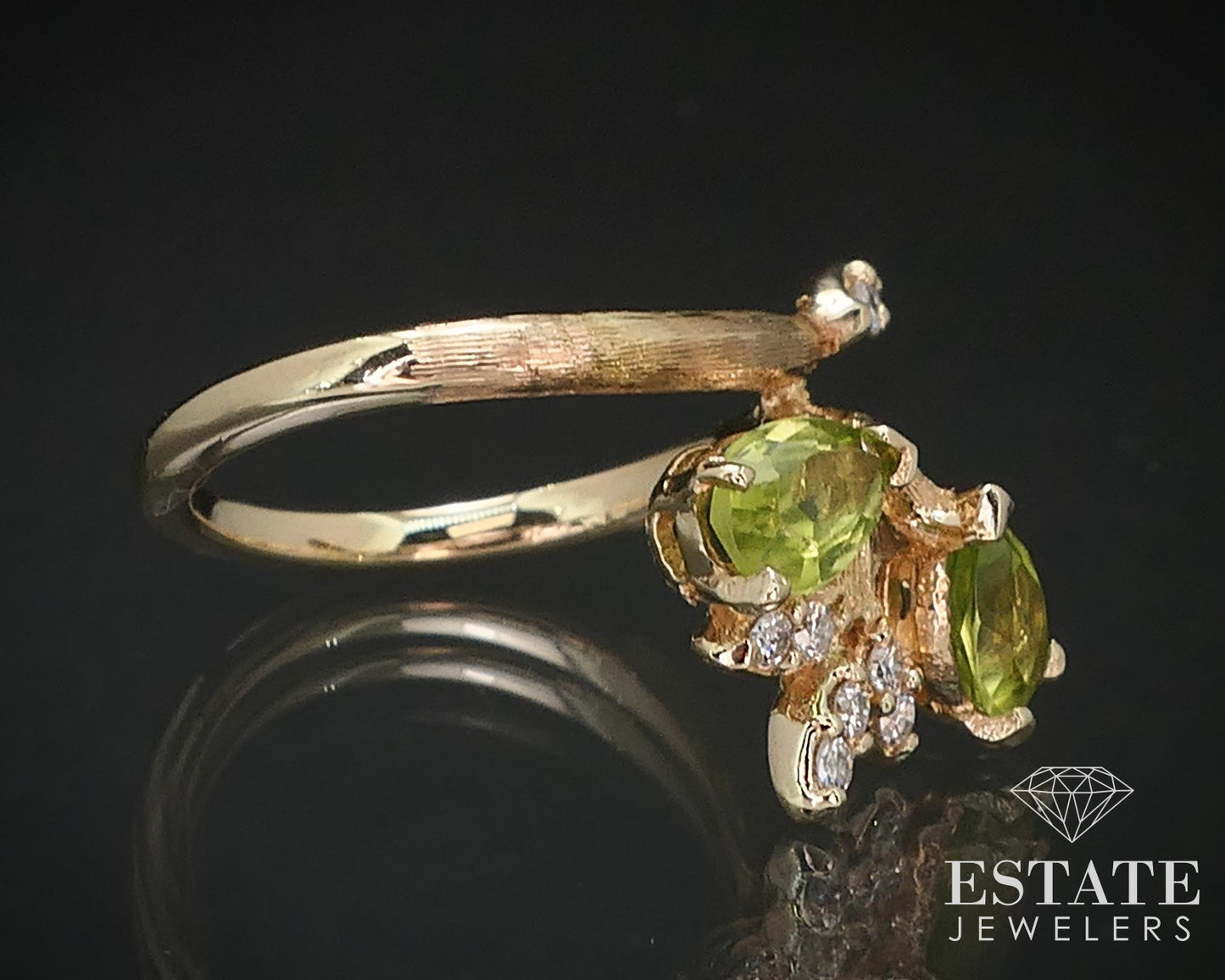 14k Yellow Gold Natural Peridot & Diamond Bypass Ladies Ring 3.3g i17005