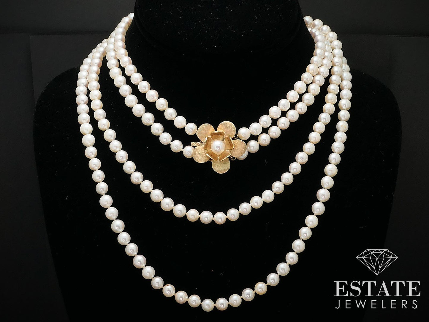 14k Yellow Gold 6mm Cultured Akoya Pearl Double Strand Necklace 34"L i17009