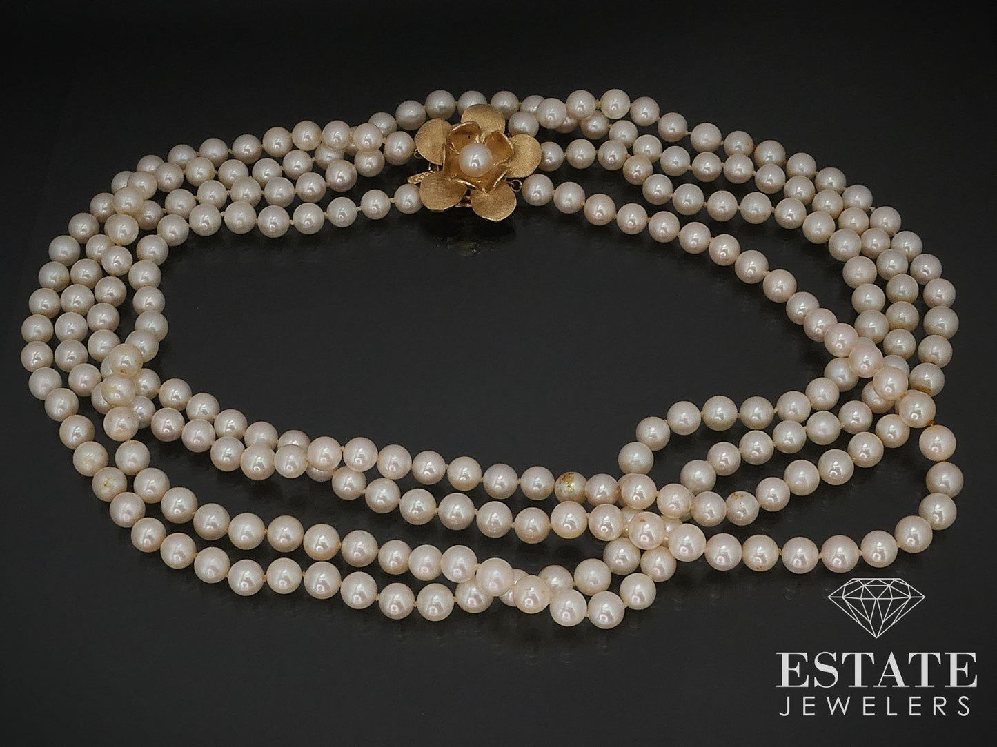 14k Yellow Gold 6mm Cultured Akoya Pearl Double Strand Necklace 34"L i17009