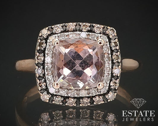 10k Rose Gold Cushion Natural Morganite & Diamond Halo Ring 2.4g i17030