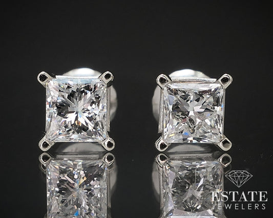 14k White Gold Princess Natural .80ctw Diamond Screw Back Earrings i17004