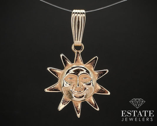 14k Yellow Gold Sun Face Ladies Charm Pendant 2.9g i17096b