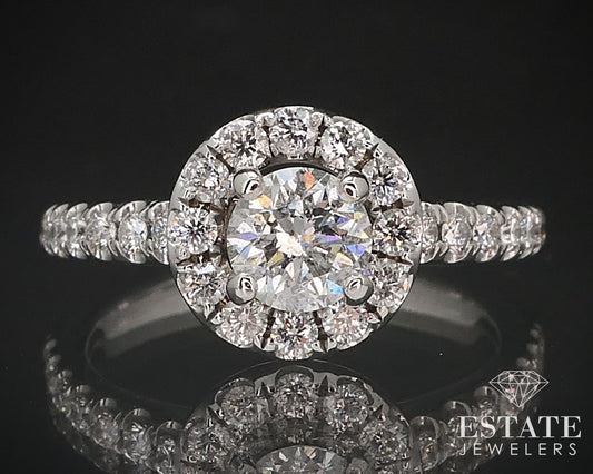14k White Gold Round Natural 1ctw Diamond Halo Engagement Ring 4.2g i17008