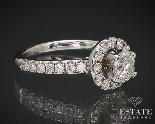 14k White Gold Round Natural 1ctw Diamond Halo Engagement Ring 4.2g i17008