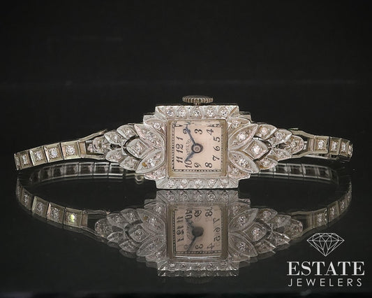 Antique 14k White Gold Natural .50ctw Diamond Hamilton Ladies Watch i17068