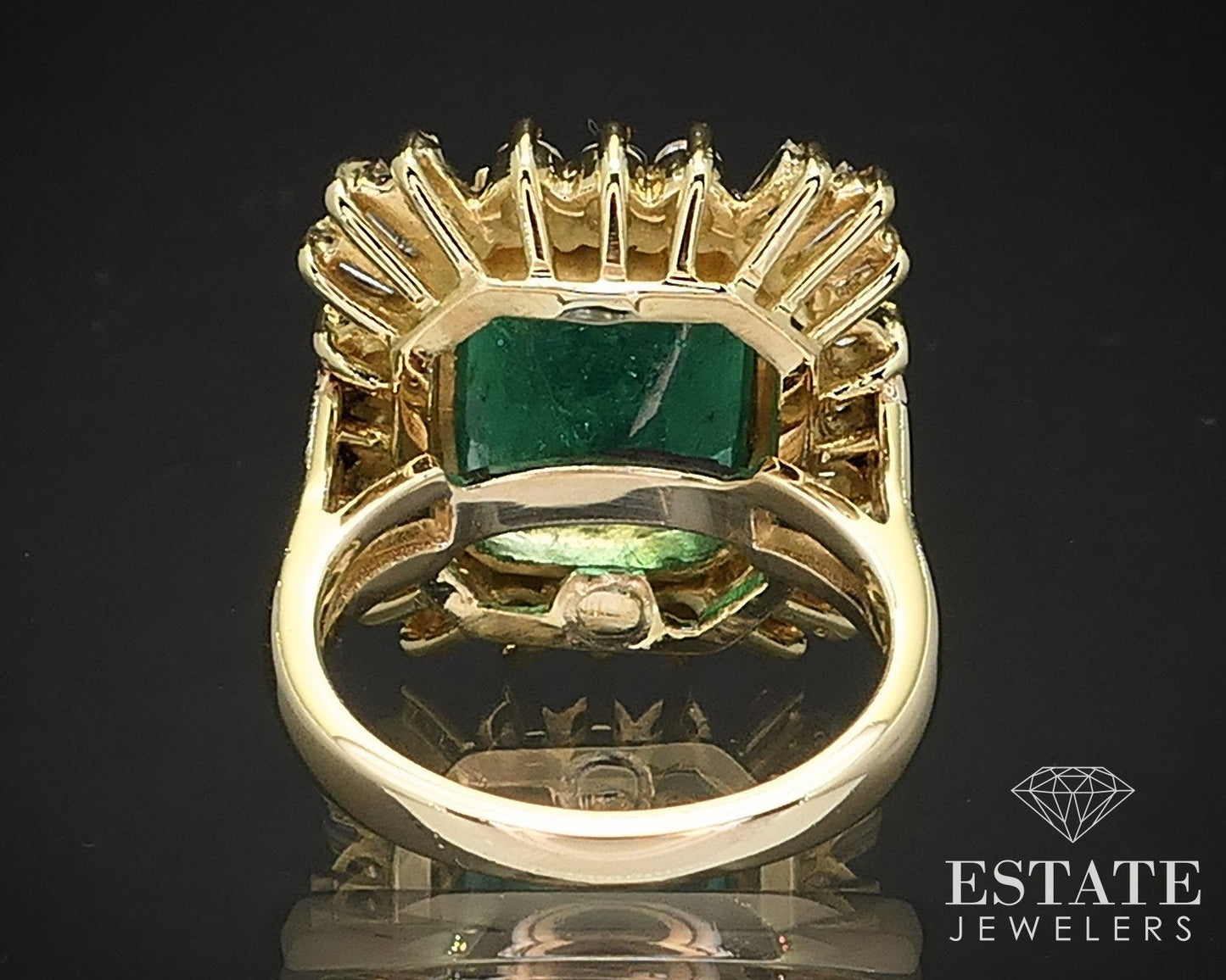 Vivid 14k Yellow Gold Natural Emerald & Diamond Cocktail Halo Ring 12.6g i17112