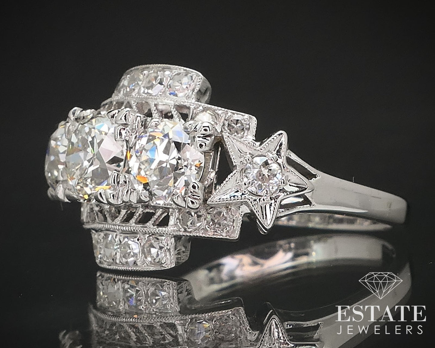 Antique 14k White Gold European Natural 2.17ctw Diamond Engagement Ring i17114