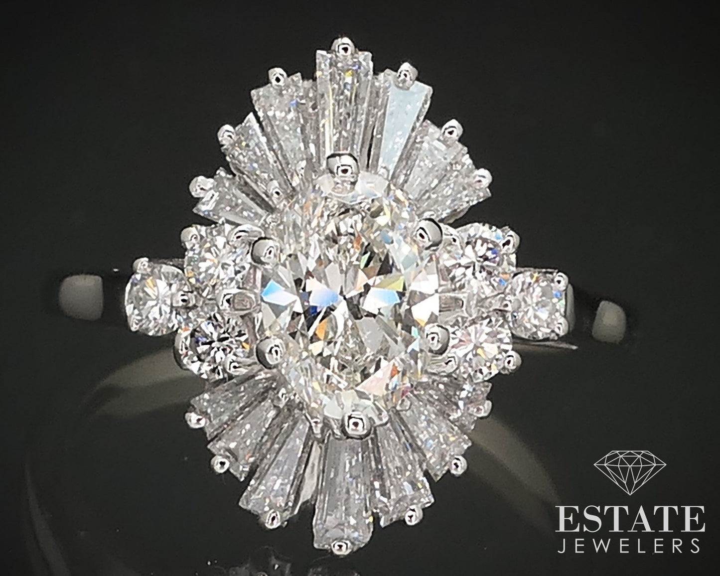 14k White Gold Oval Natural 1.29ctw Diamond Ballerina Engagement Ring 5g p72162