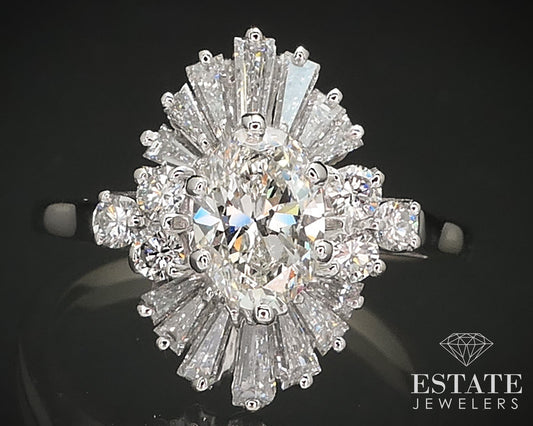 14k White Gold Oval Natural 1.29ctw Diamond Ballerina Engagement Ring 5g p72162